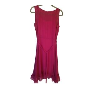 Bella Blue Magenta Pink Pintucked Bodice Belted Ruffle Hem Dress, 12